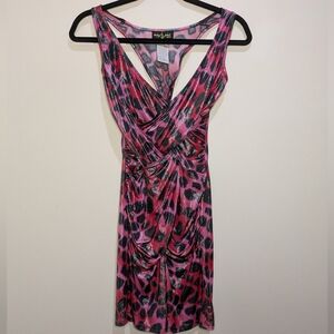 Baby Phat Vintage Y2K Clubwear Mini Dress Hot Pink Cheetah Print Halter Size M